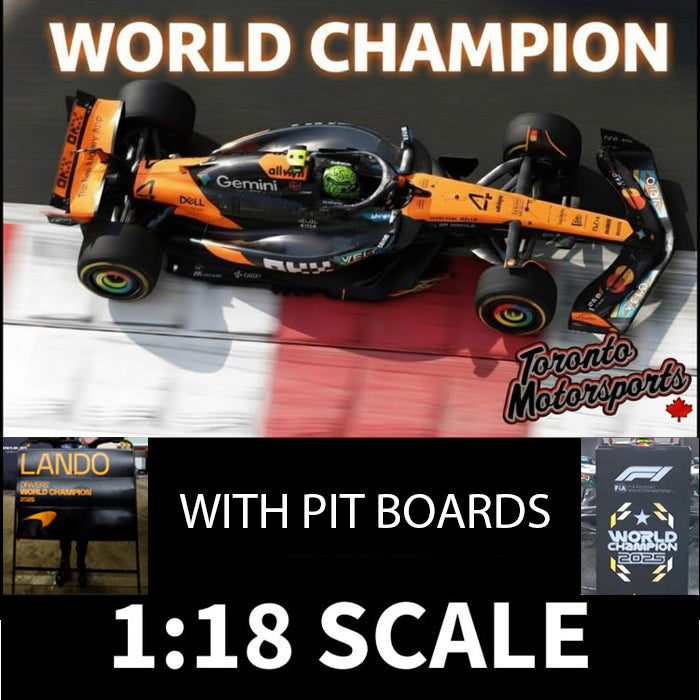 2025 McLaren MCL39 F1 #4 Lando Norris - Abu Dhabi GP 'WORLD CHAMPION' *W/ PIT BOARDS* 1:18 Scale by Spark #18S1118 (S18LMWC)
