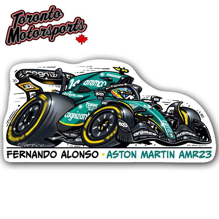 Fernando Alonso Aston Martin AMR23 F1 CarTOON - Vinyl Decal #DECAL-FAAMR23
