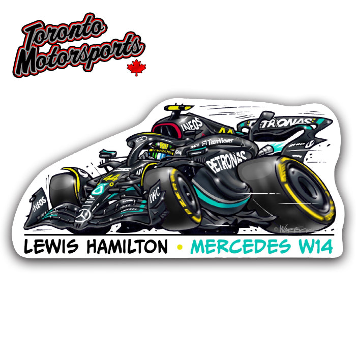 Lewis Hamilton Mercedes W14 F1 CarTOON - Vinyl Decal #DECAL-LHW14 (57)