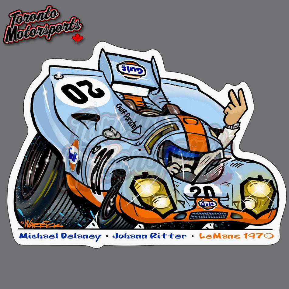 1970 Porsche 917K #20 Delaney/Ritter  - IMSATOON Die Cut Vinyl Sticker #IMSATOON-GULFLM (47)
