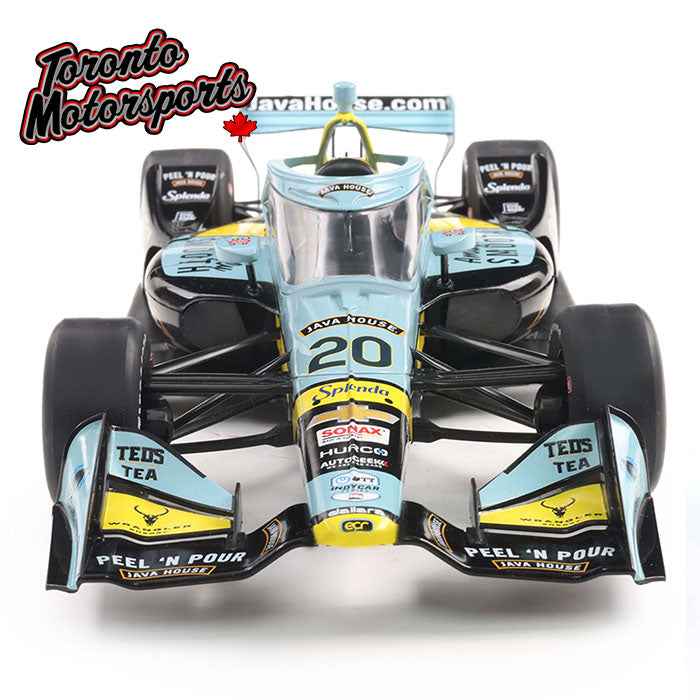 .2025 NTT IndyCar Series - #20 Alexander Rossi / Ed Carpenter Racing, Java House (Road Course) 1:18 Scale by IXO #IND18020