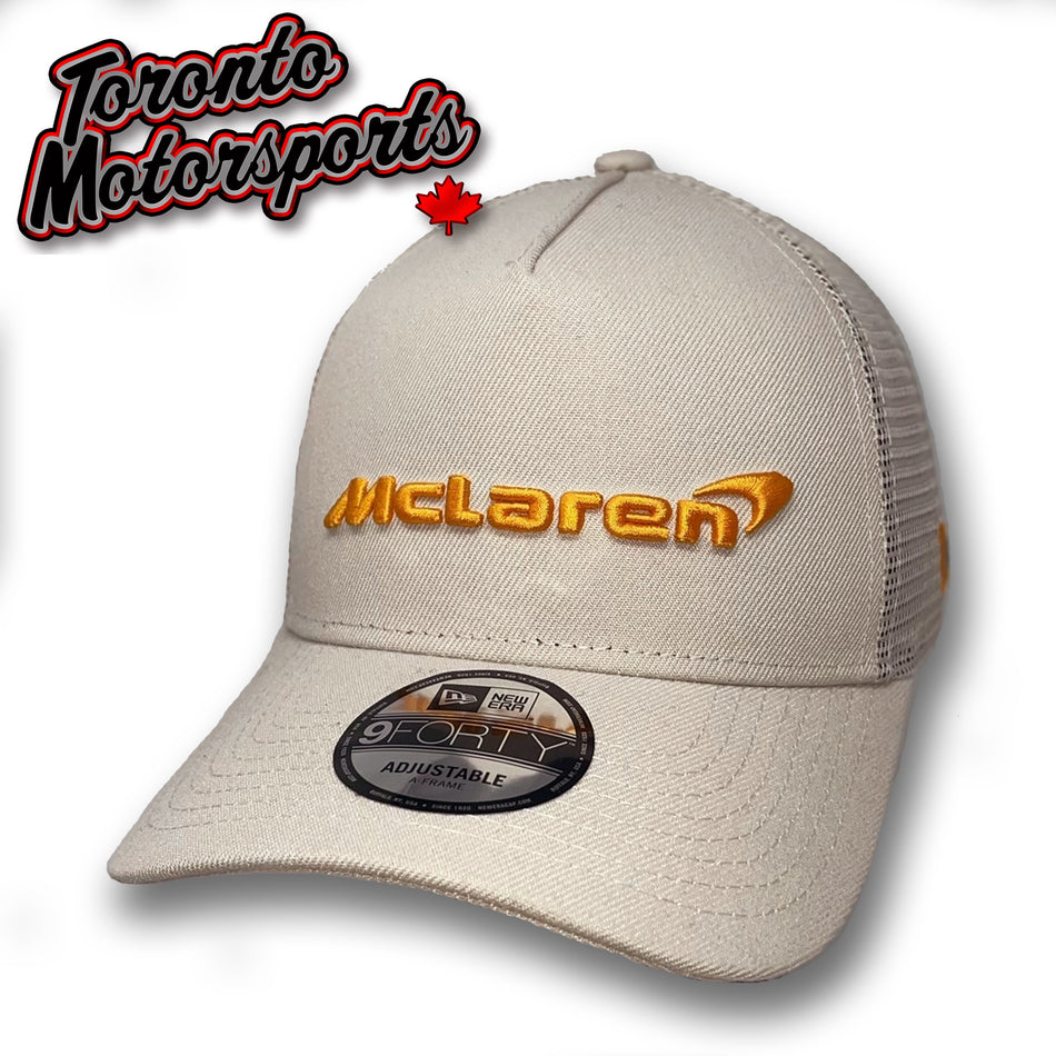 .McLaren Wordmark (Tan) - NEW ERA 9FORTY Trucker Cap Officially Licensed #MCL-70786937