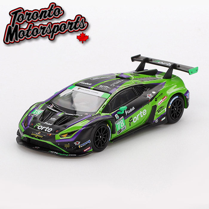 2024 Lamborghini Huracán GT3 EVO2 Forte Racing #78 DeFrancesco/Goikhberg/Mitchell/Spinelli – IMSA Daytona 24 Hrs 1:64 Scale by MiniGT #MGT01062