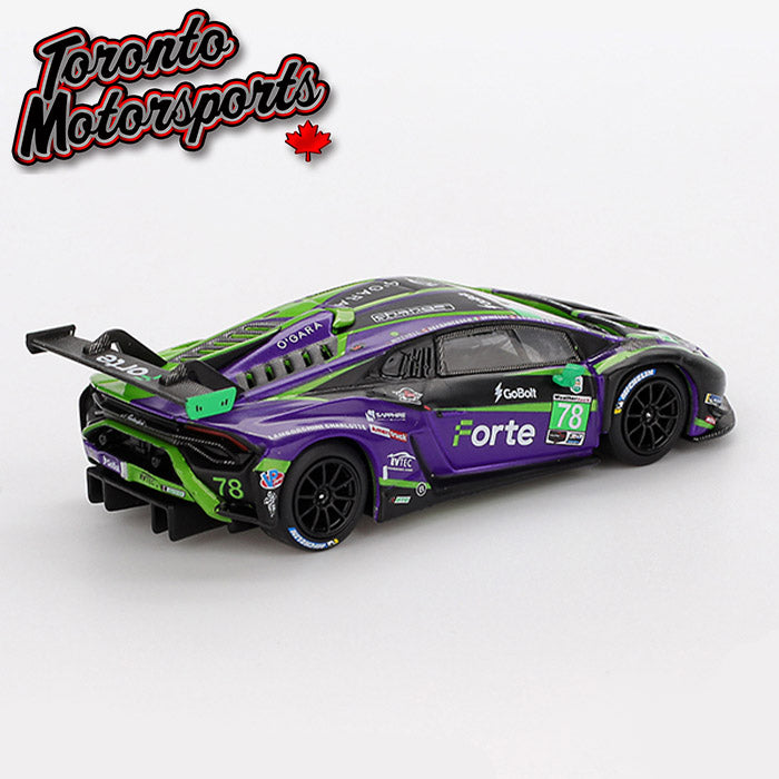 2024 Lamborghini Huracán GT3 EVO2 Forte Racing #78 DeFrancesco/Goikhberg/Mitchell/Spinelli – IMSA Daytona 24 Hrs 1:64 Scale by MiniGT #MGT01062