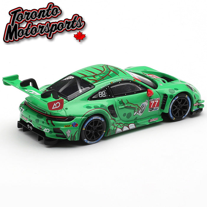 2025 Porsche 911 GT3 R “REXY” AO Racing #77 Bachler/Heinrich/Picariello – *w/ BRACES & GOLD TOOTH* WINNER GTD PRO IMSA Sebring 12 Hrs 1:64 Scale by MiniGT #MGT01218