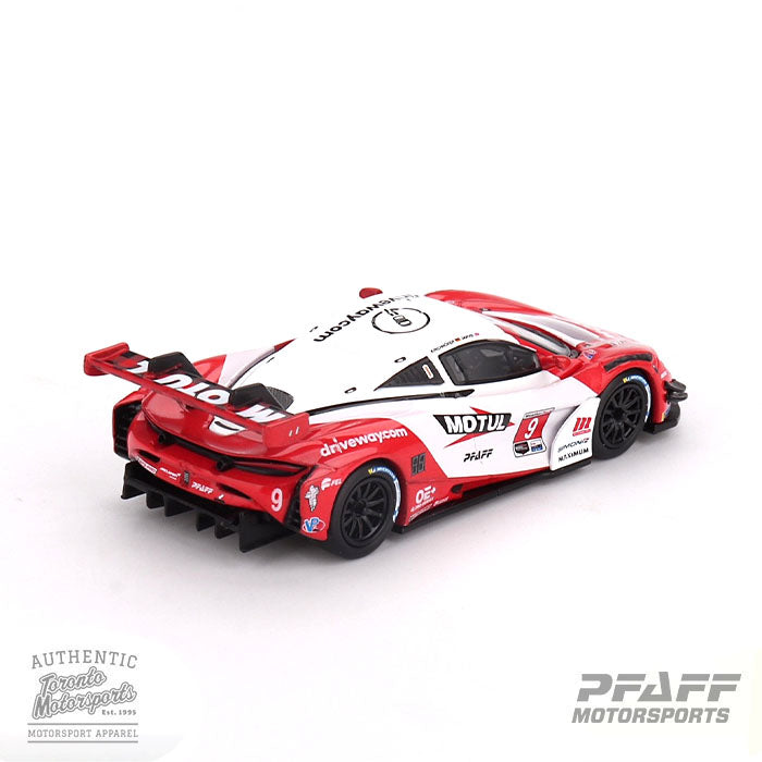 2024 McLaren 720 GT3 EVO Pfaff Motorsports #9 Jarvis/Kirchhofer – 'SENNA TRIBUTE' IMSA Laguna Seca 1:64 Scale by MiniGT #MGT00993 (MGT0PFAFFLAGUNA)