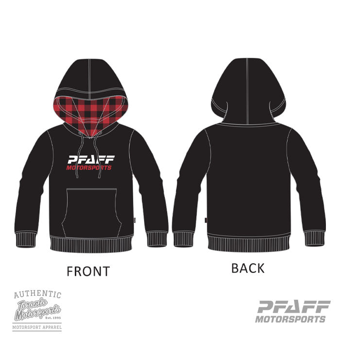 Pfaff Motorsports 'Logo' with Classic Plaid Hoodie (Black) #PFAFF-LOGOPLAIDHOODIE
