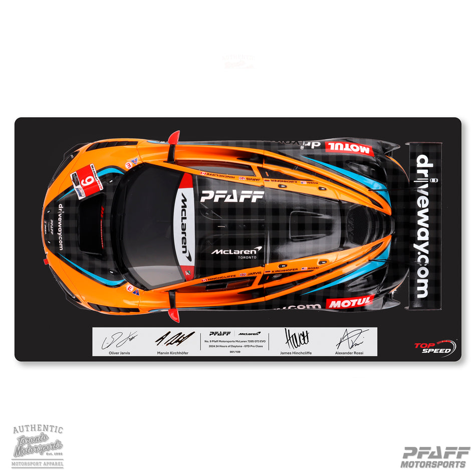 2024 McLaren 720 GT3 EVO Pfaff Motorsports #9 Jarvis/Kirchhofer/Hinchcliffe/Rossi (SIGNED) - IMSA Daytona 24 Hrs. w/ Driver's Signatures 1:18 Scale by TopSpeed #TS0563