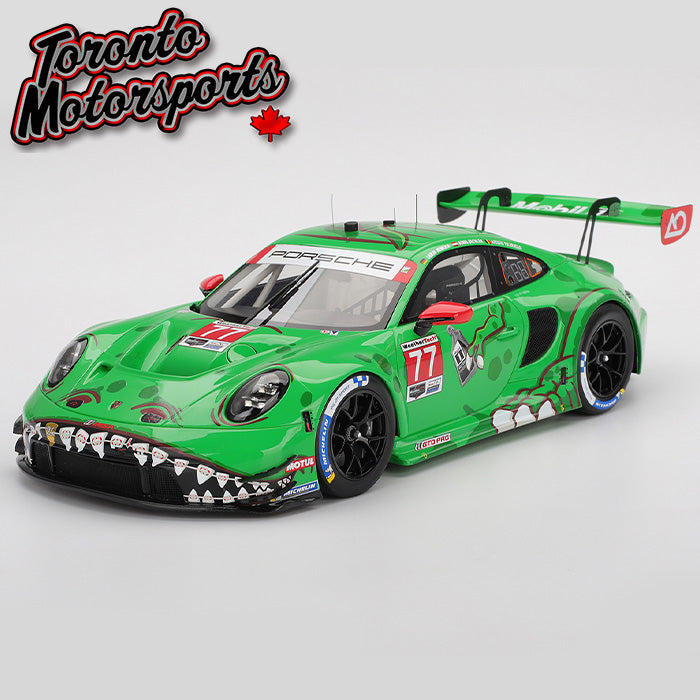 2025 Porsche 911 GT3 R "REXY" AO Racing #77 Bachler/Heinrich/Picariello – *w/ BRACES & GOLD TOOTH* WINNER GTD PRO IMSA Sebring 12 Hrs 1:18 Scale by TopSpeed #TS0684